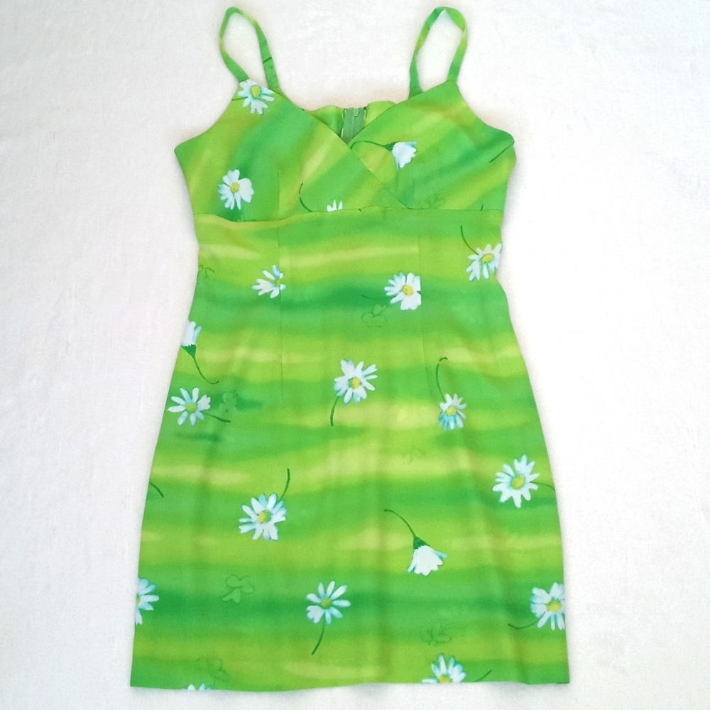 My Michelle Women’s Lime Green & Daisy Floral Summer Slip Mini Strap Dress 7/8